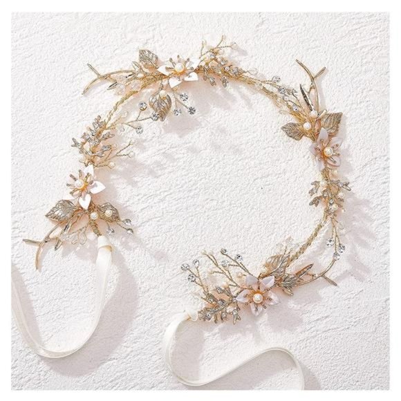SWEETV Gold Wedding Headband Flower-Leaf Bridal Headpieces for Hair Accessories main image 4